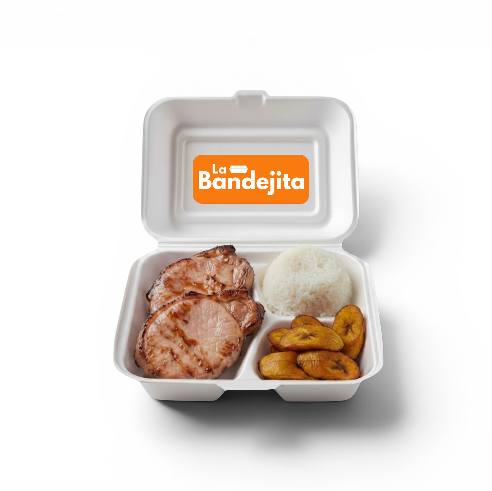 Chuleta Ahumada con Arroz y Tajadas - La Bandejita Chuleta de Cerdo Ahumada con Arroz y Tajadas - Imagen 1